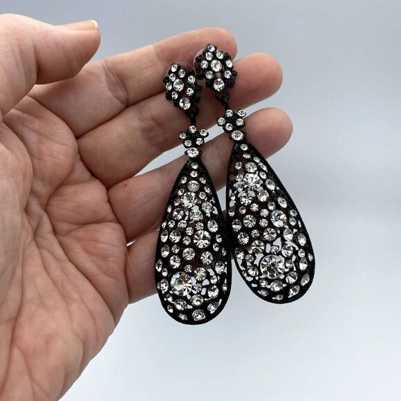 Amrita Singh Austrian Crystal Jet Black Crystal Earrings - Picture 6 of 7